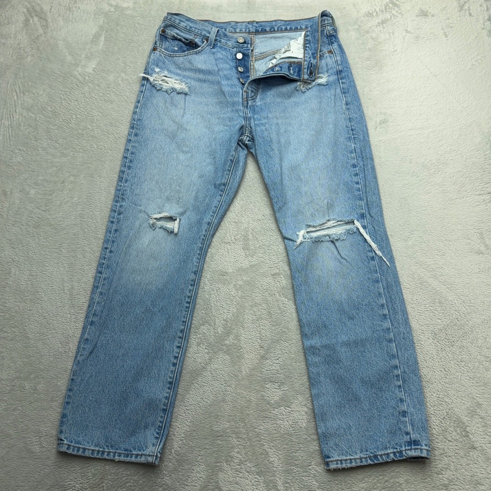 Levis Jeans Womens 30x28 Blue 501 Original Fit Distressed Straight Leg Denim